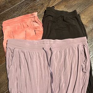 GapBody TRUESLEEP. Super soft pajama pants. Black, coral/pink, and muted purple